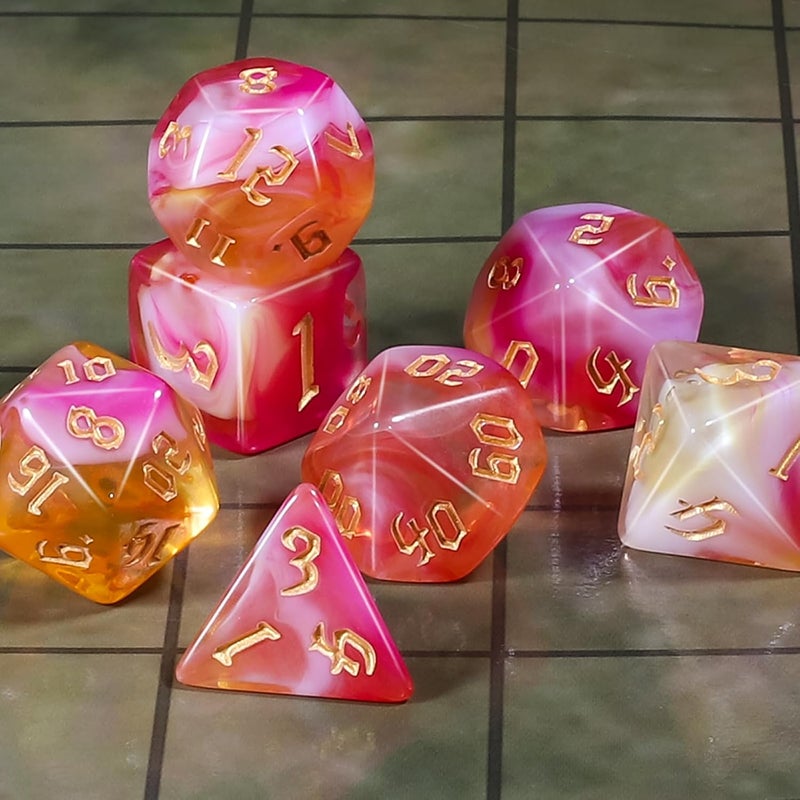 CiaraQ مجموعة نرد متعددة الأوجه لـ Dungeons and Dragons RPG MTG ألعاب الطاولة - مع 1 كيس نرد (وردي + أصفر) - Image 2